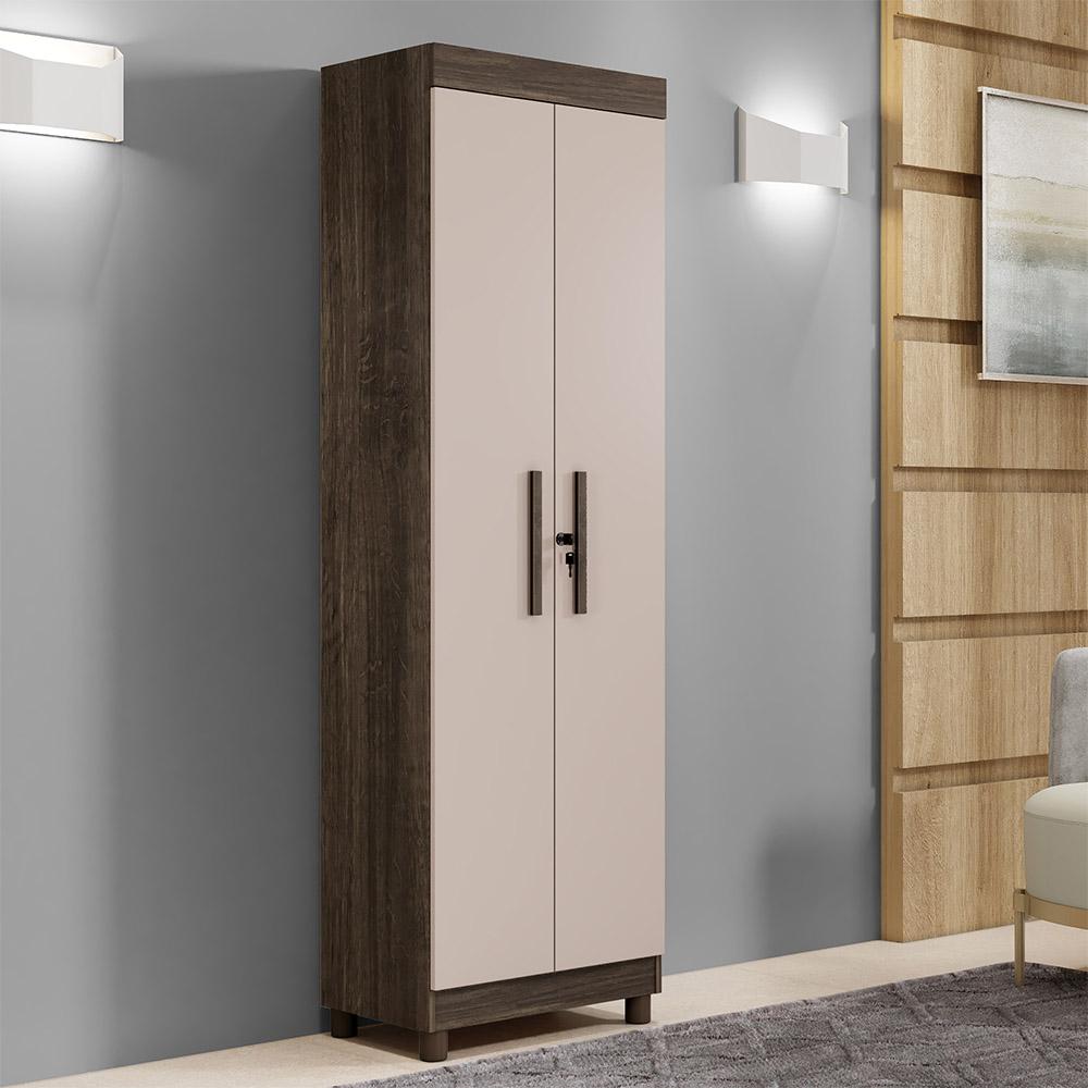 Armário Multiuso Roma 2 Portas 5 Prateleiras com Chave Beneti Imbuia Off White