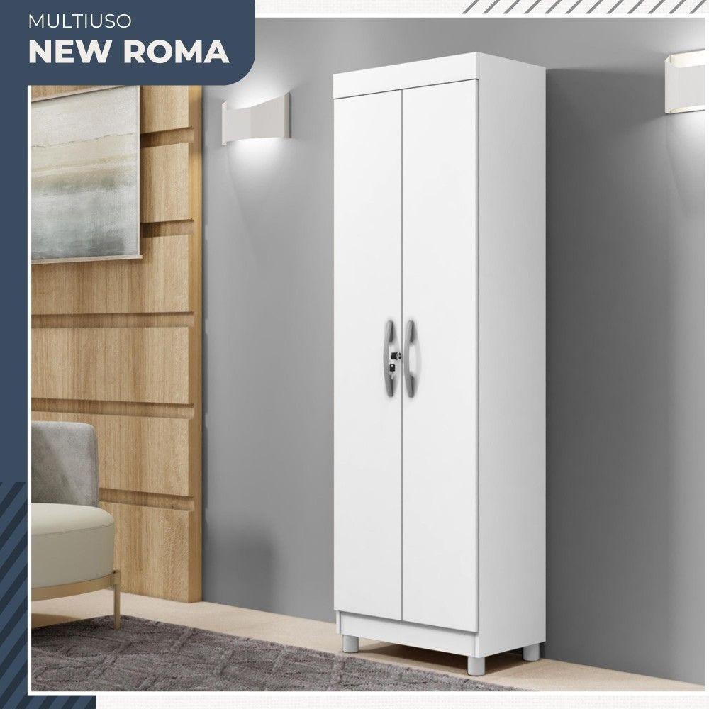 Armário Multiuso Roma 2 Portas 5 Prateleiras com Chave Benetil Branco