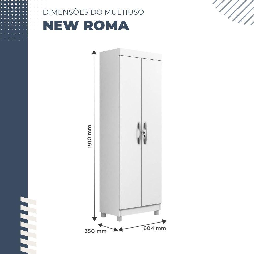 Armário Multiuso Roma 2 Portas 5 Prateleiras com Chave Benetil Branco