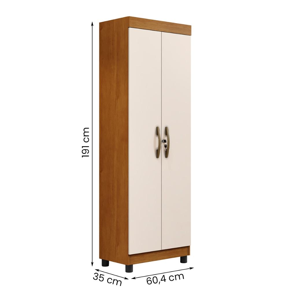 Armario Multiuso New Roma com 2 Portas e Chaves Cinamomo/Off White