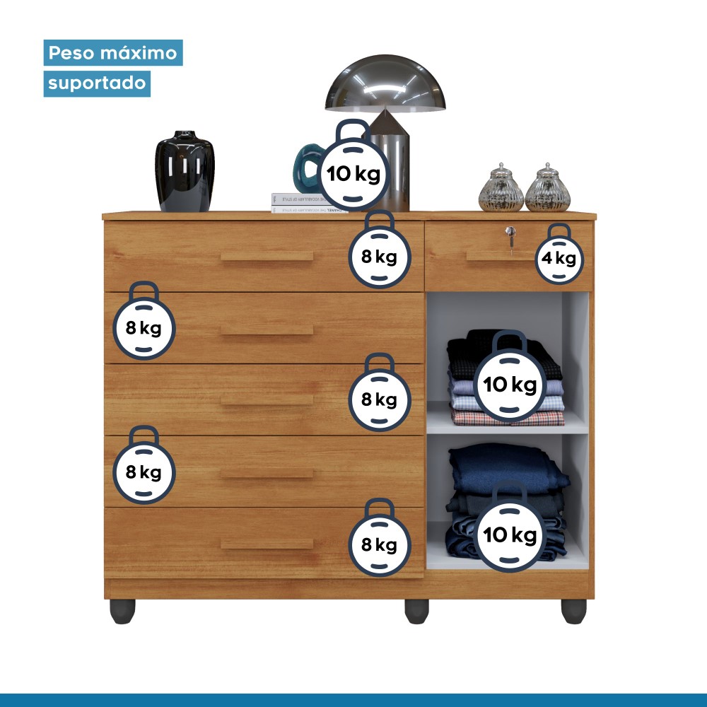 Cômoda 1 Porta 6 Gavetas Milão  Benetil Cinamomo