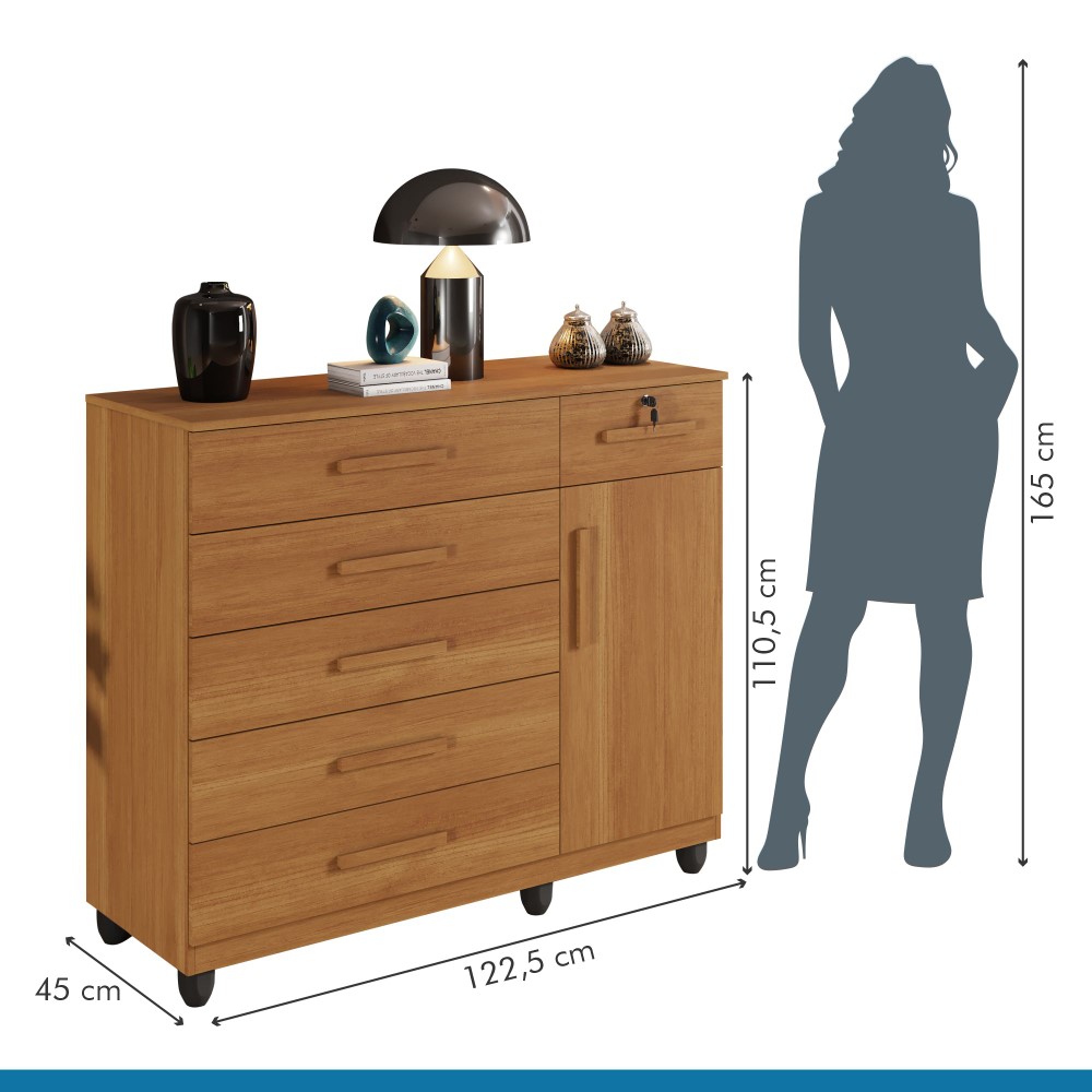 Cômoda 1 Porta 6 Gavetas Milão  Benetil Cinamomo