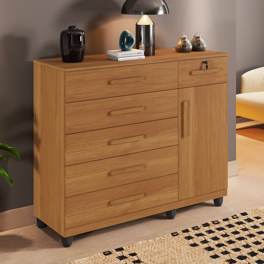 Cômoda 1 Porta 6 Gavetas Milão  Benetil Cinamomo