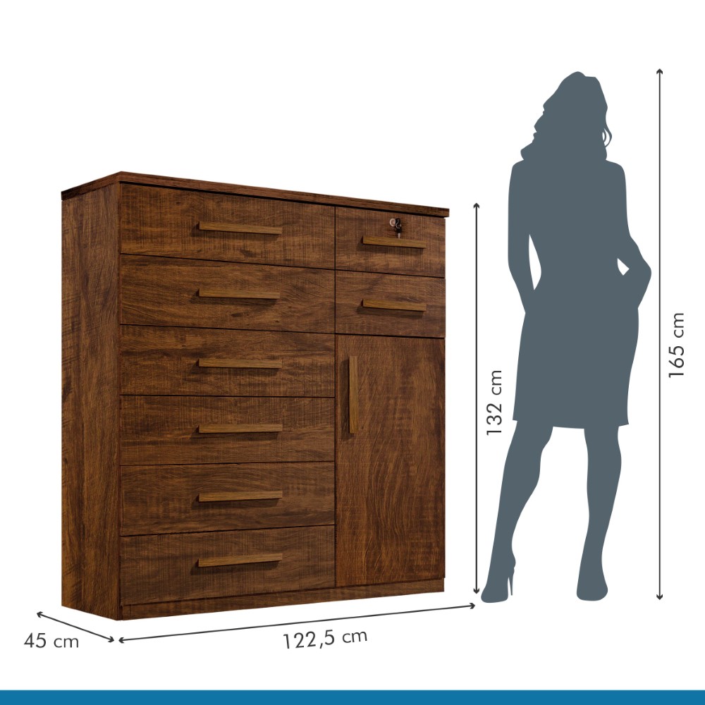 Cômoda 1 Porta 8 Gavetas Vitoria Plus Benetil Avelã