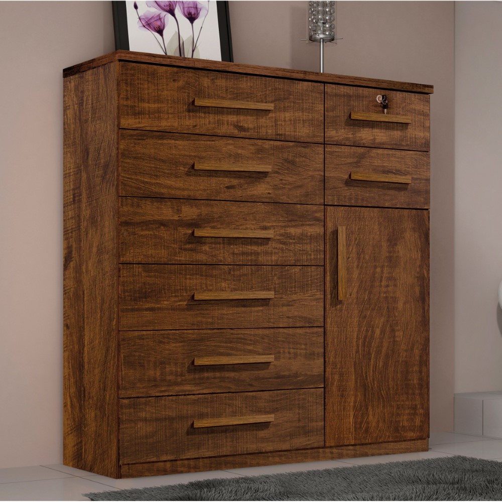 Cômoda 1 Porta 8 Gavetas Vitoria Plus Benetil Avelã