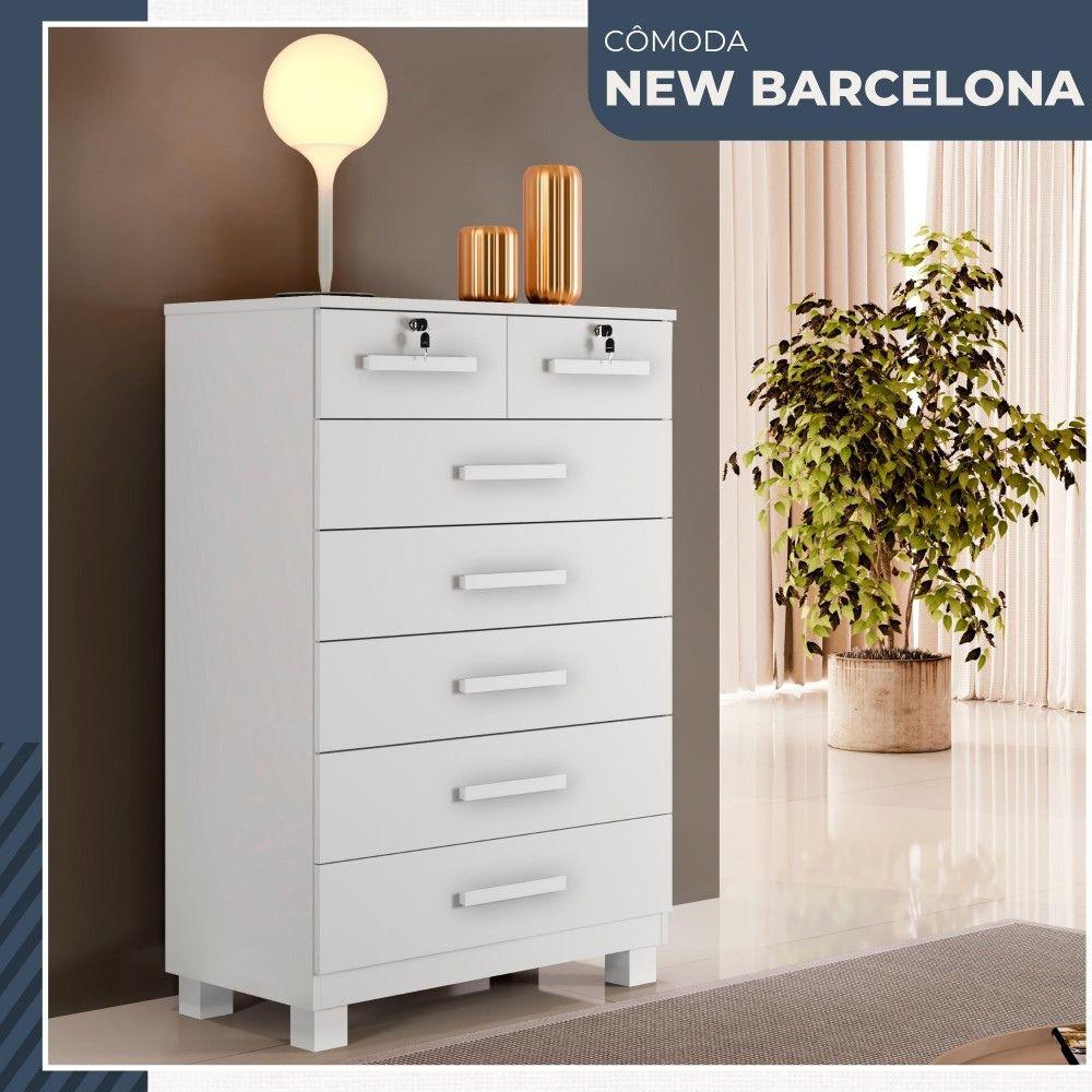 Cômoda Barcelona 7 Gavetas com Chave Benetil Branco