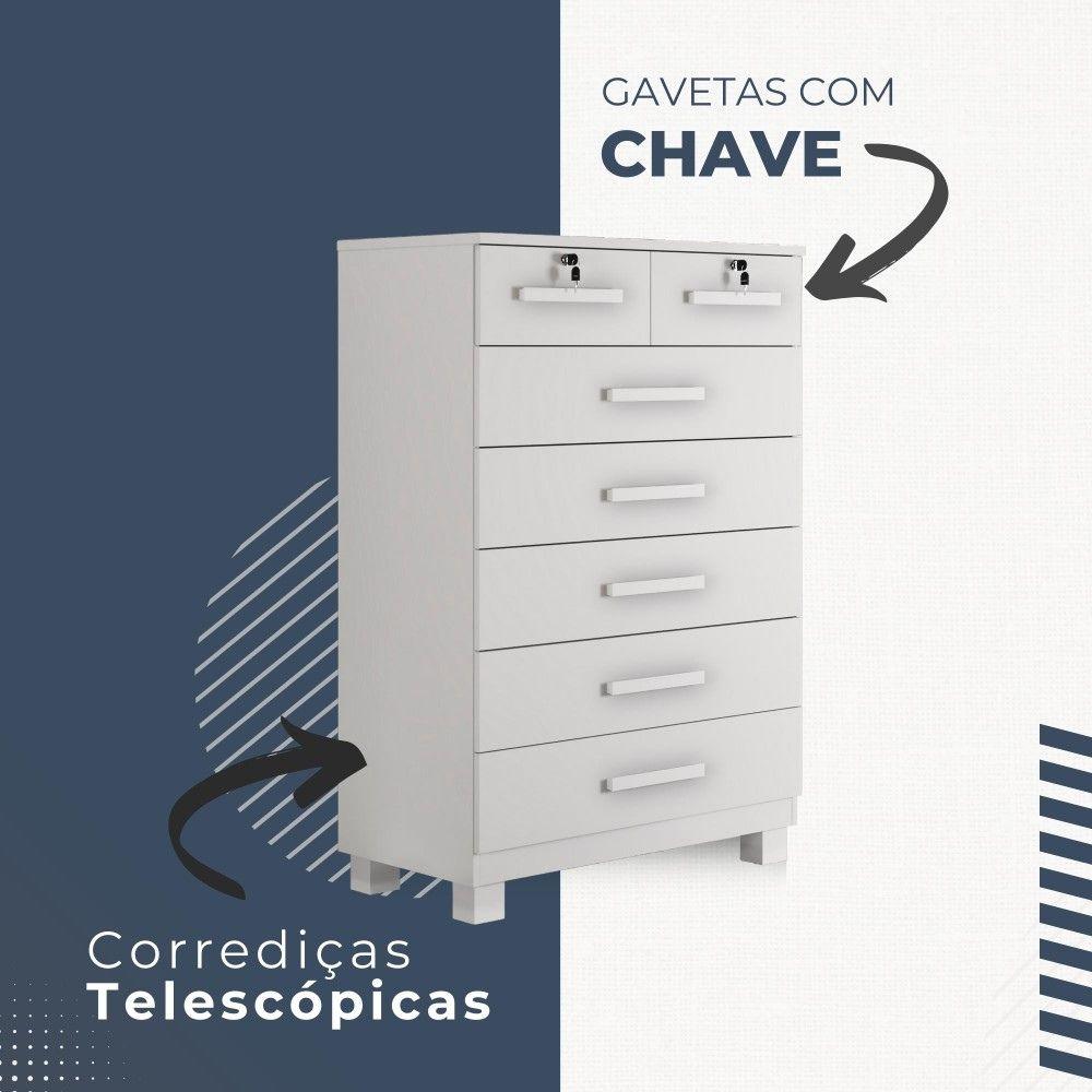 Cômoda Barcelona 7 Gavetas com Chave Benetil Branco