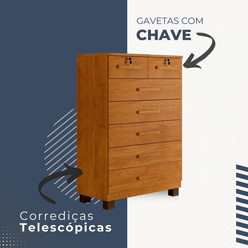 Cômoda Barcelona 7 Gavetas com Chave Benetil Cinamomo