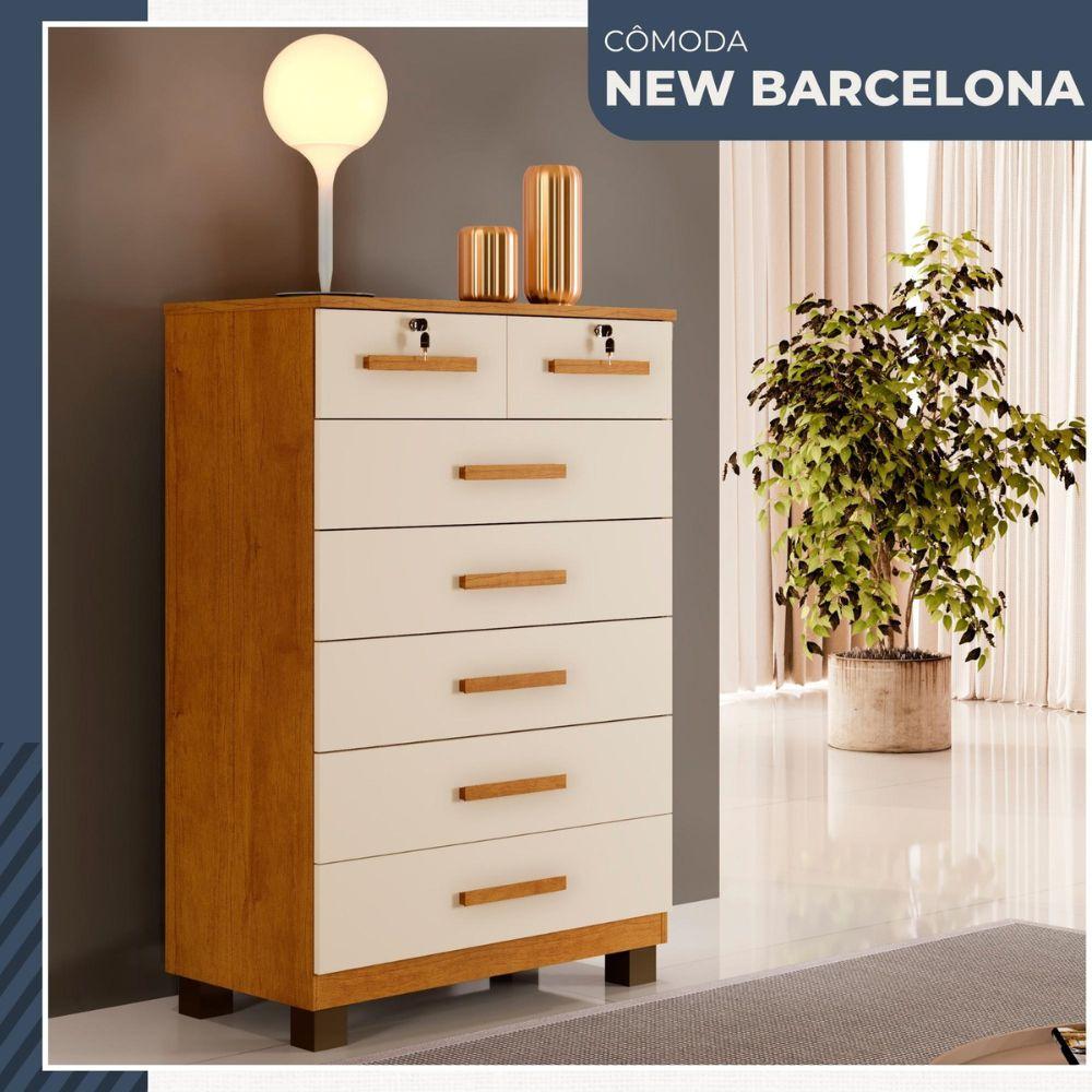 Cômoda Barcelona 7 Gavetas com Chave Benetil Cinamomo Off White