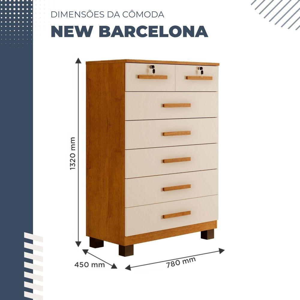 Cômoda Barcelona 7 Gavetas com Chave Benetil Cinamomo Off White
