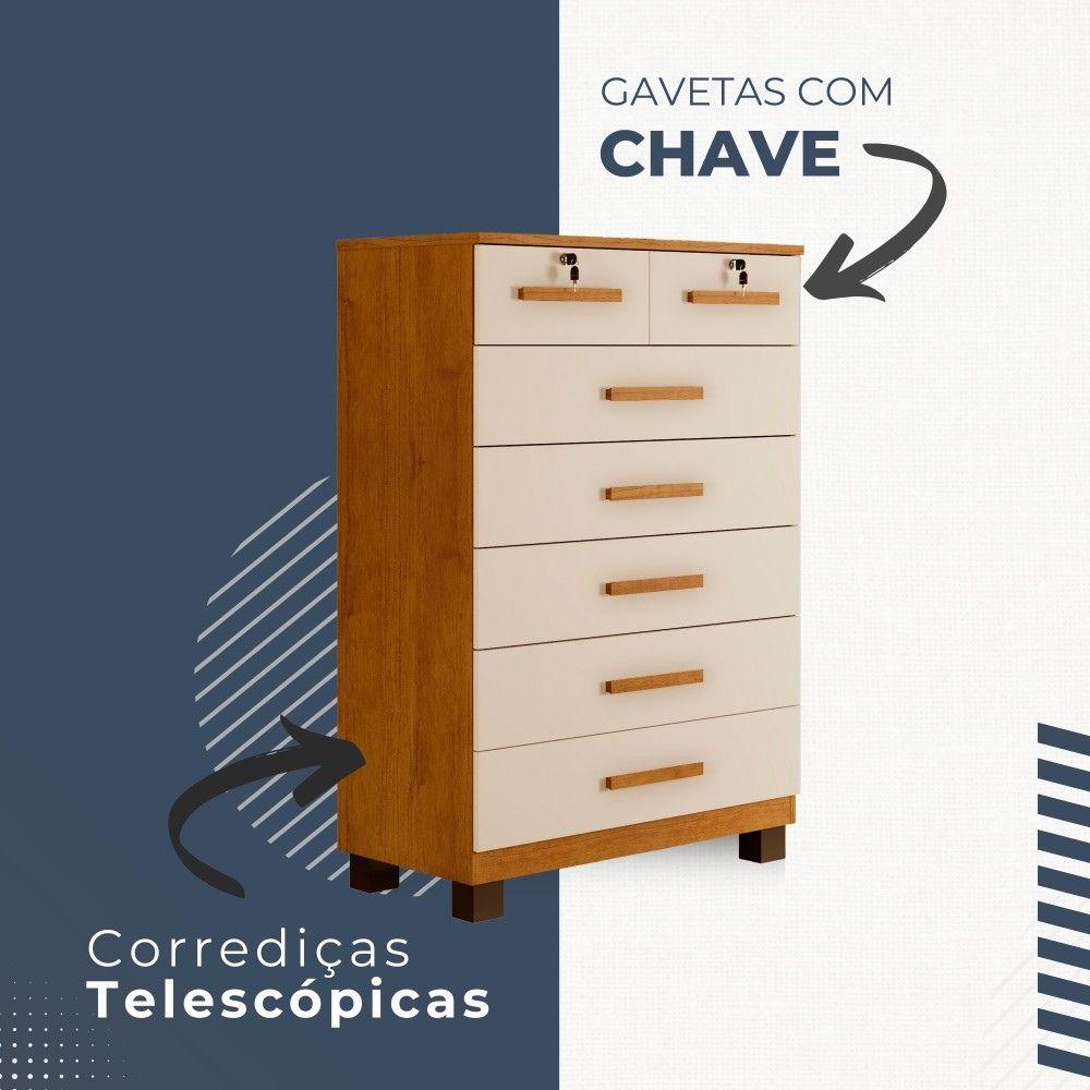 Cômoda Barcelona 7 Gavetas com Chave Benetil Cinamomo Off White