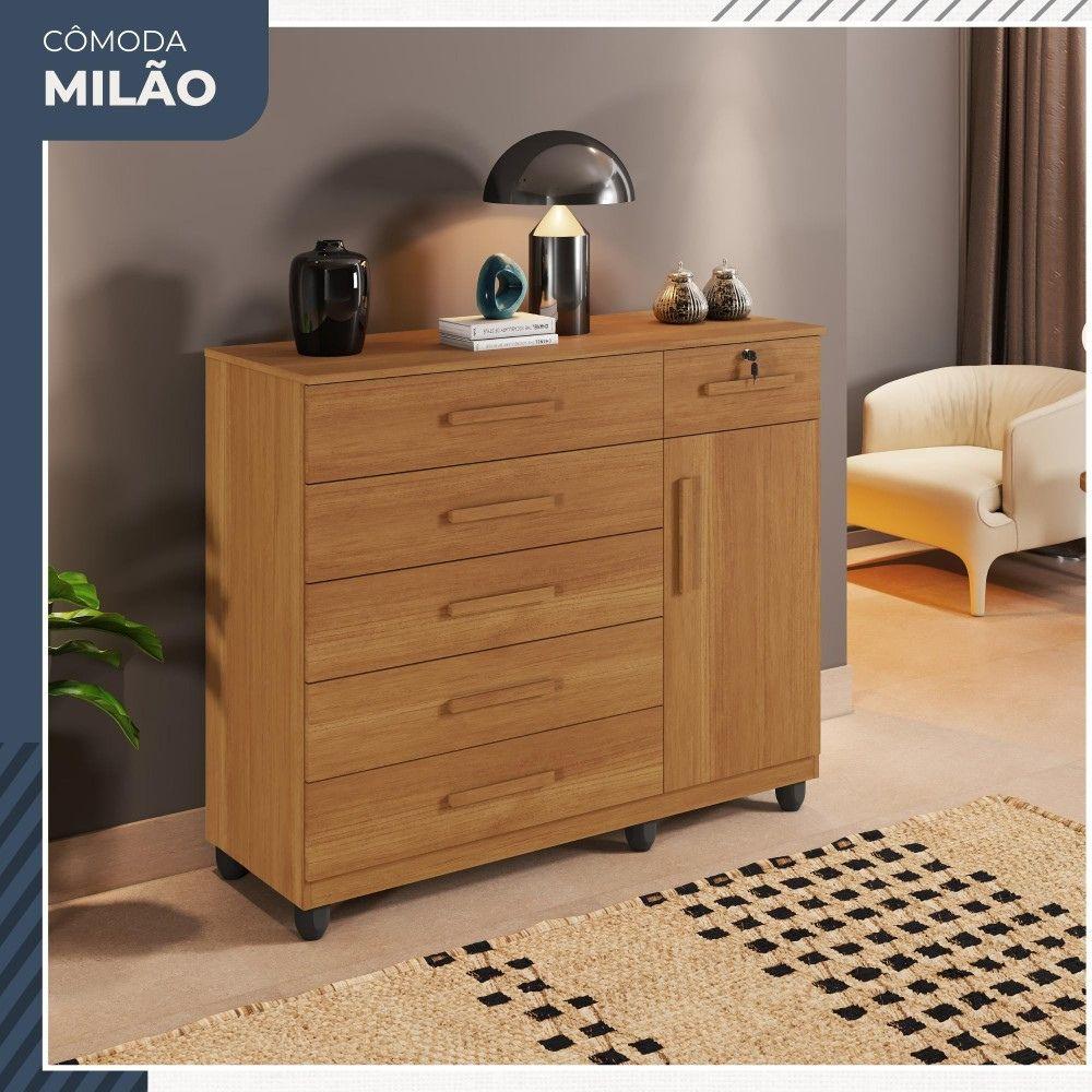 Cômoda Milão 1 Porta 6 Gavetas Benetil Cinamomo