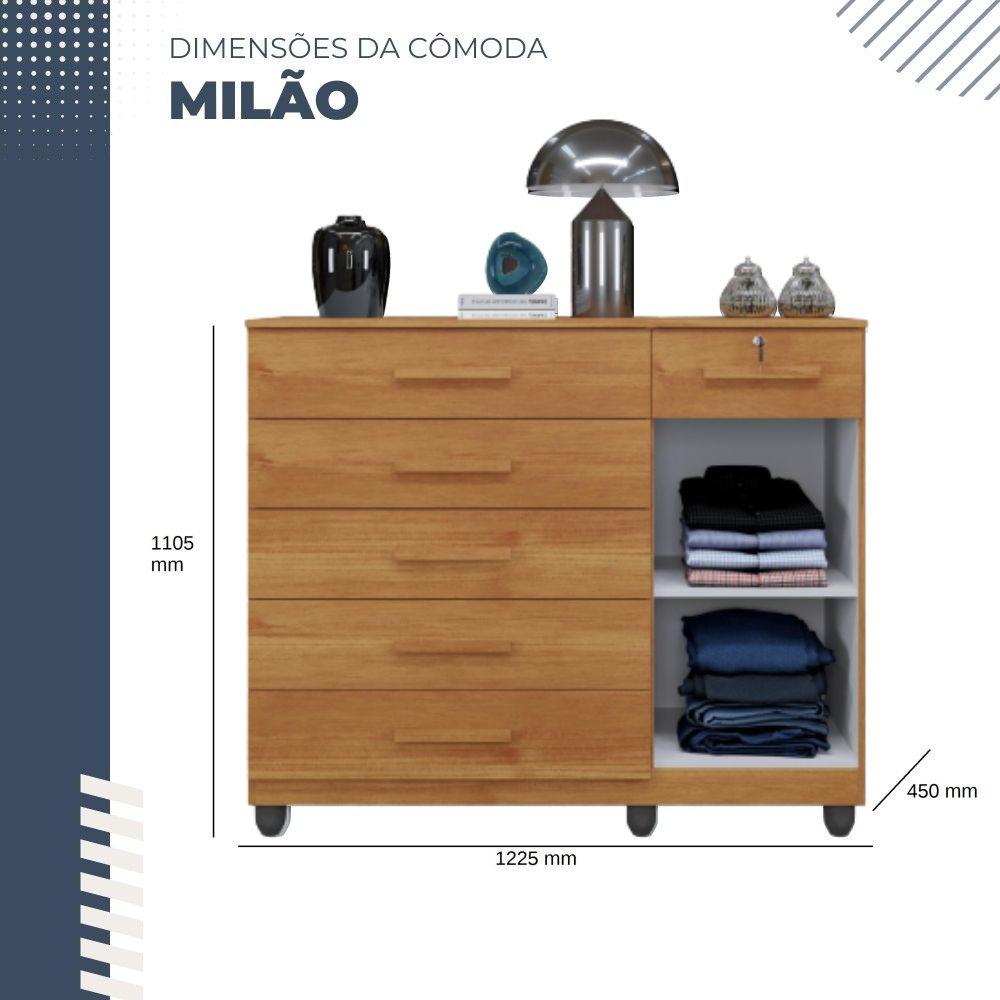Cômoda Milão 1 Porta 6 Gavetas Benetil Cinamomo