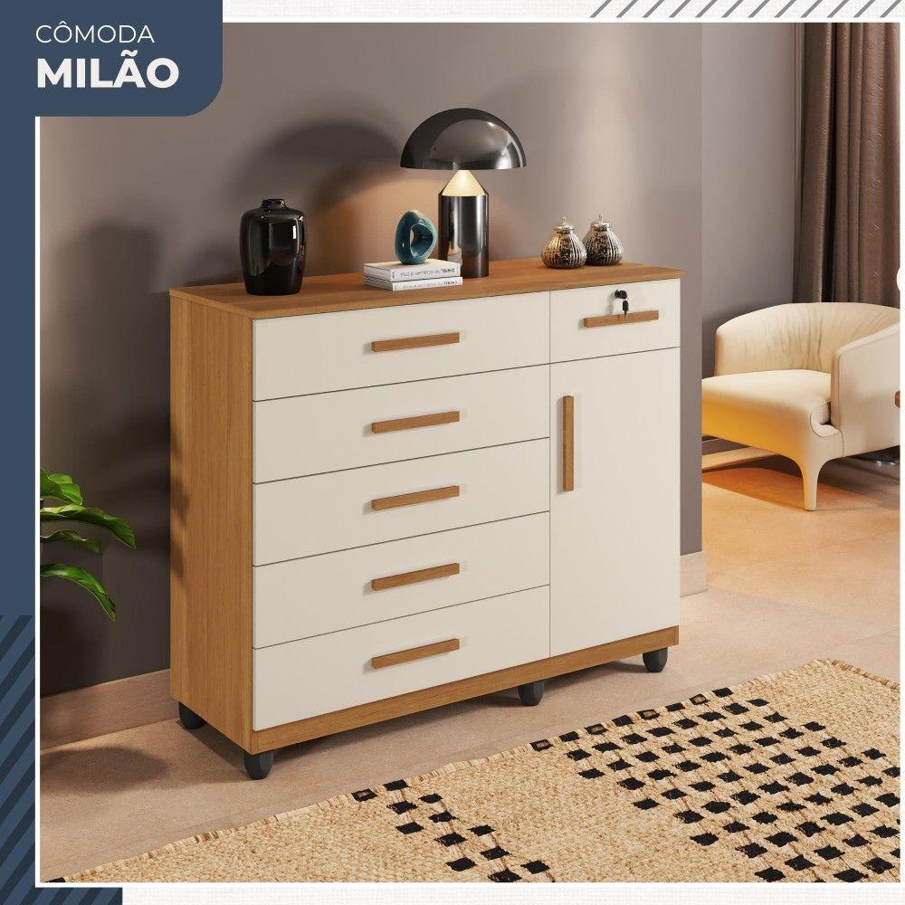 Cômoda Milão 1 Porta 6 Gavetas Benetil Cinamomo Off White