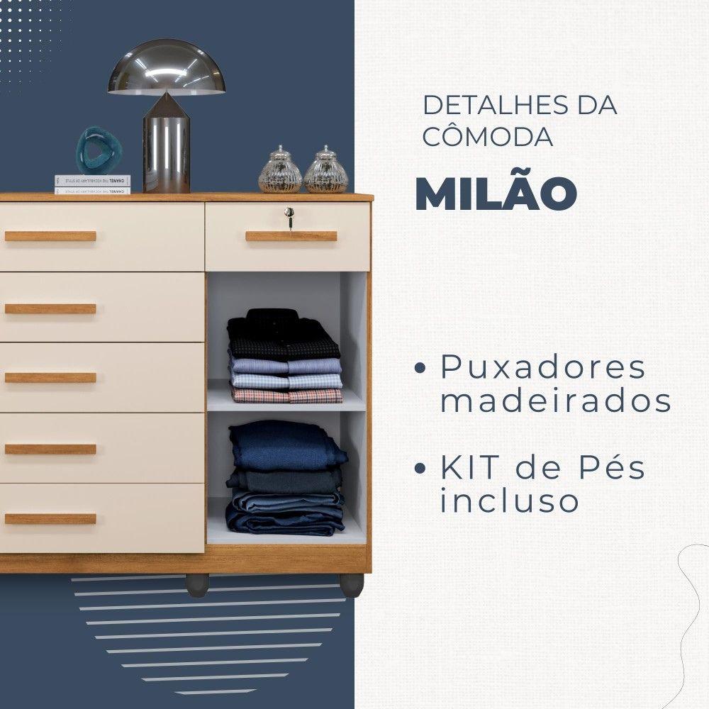 Cômoda Milão 1 Porta 6 Gavetas Benetil Cinamomo Off White