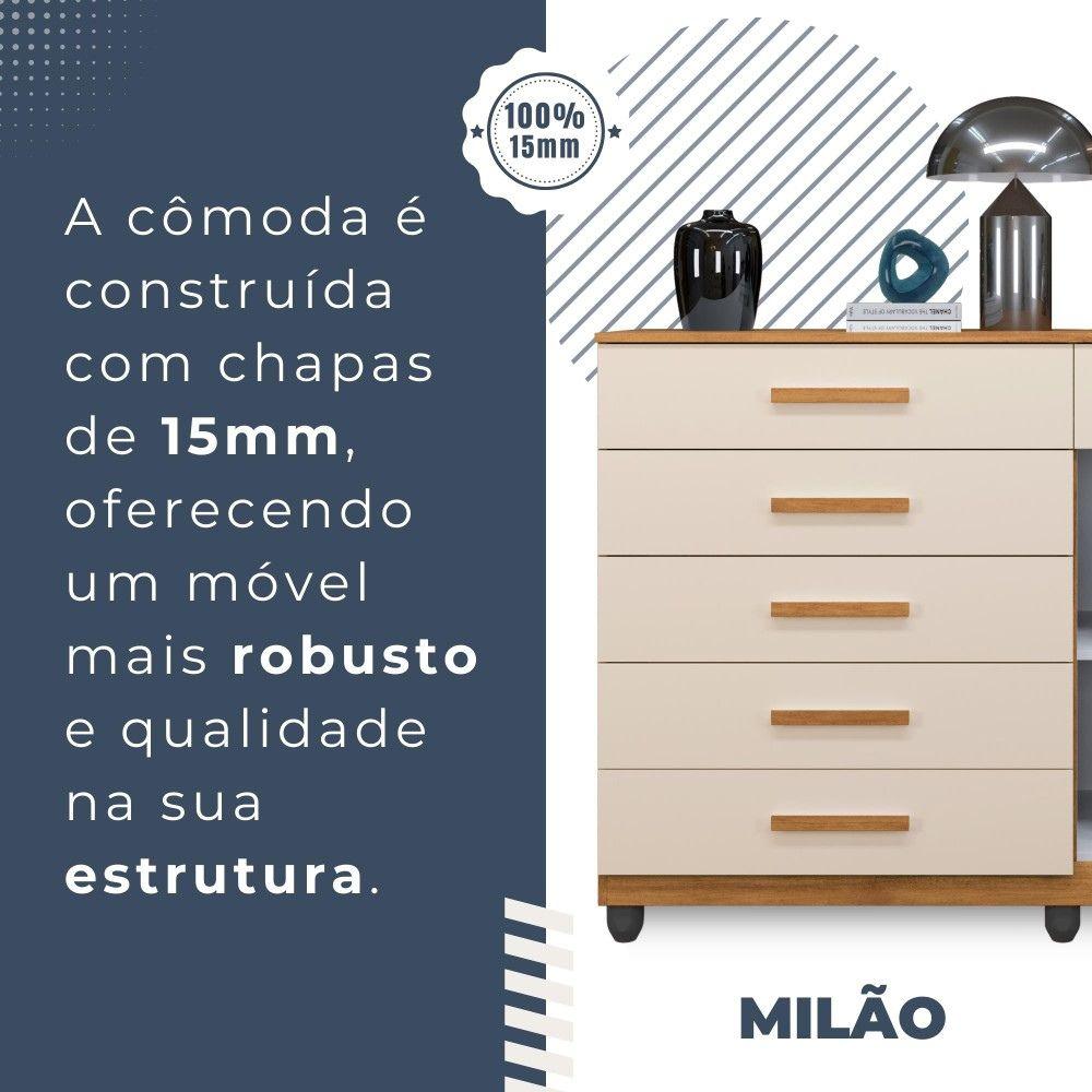 Cômoda Milão 1 Porta 6 Gavetas Benetil Cinamomo Off White