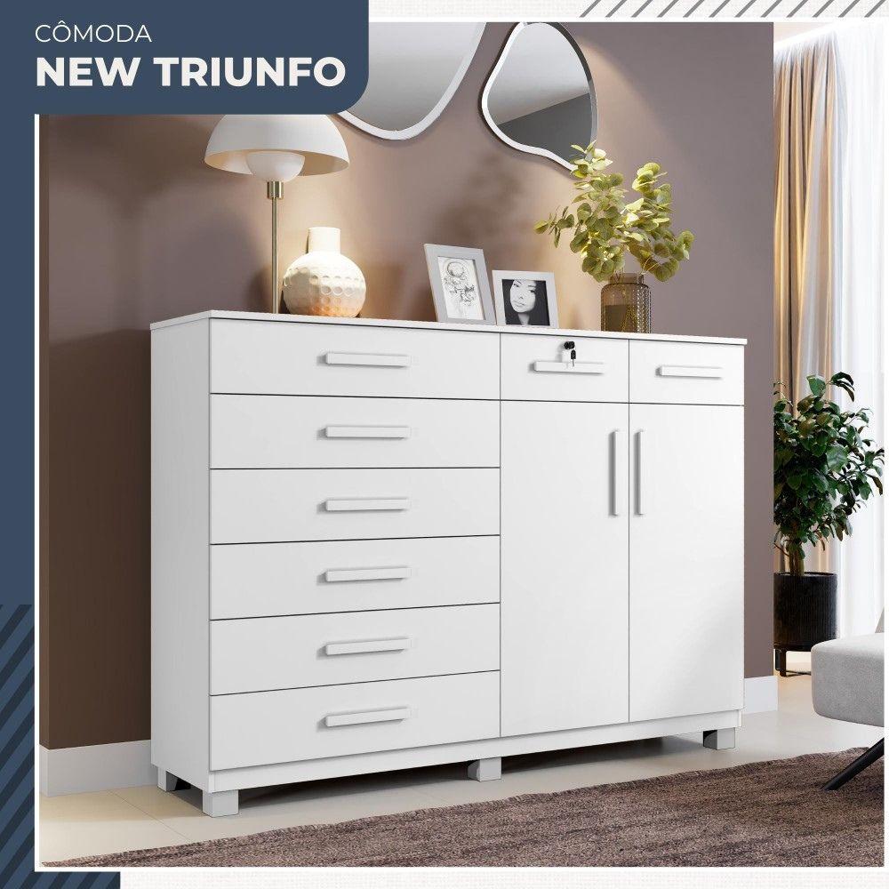 Cômoda Triunfo 2 Portas 8 Gavetas com Chave Benetil Branco