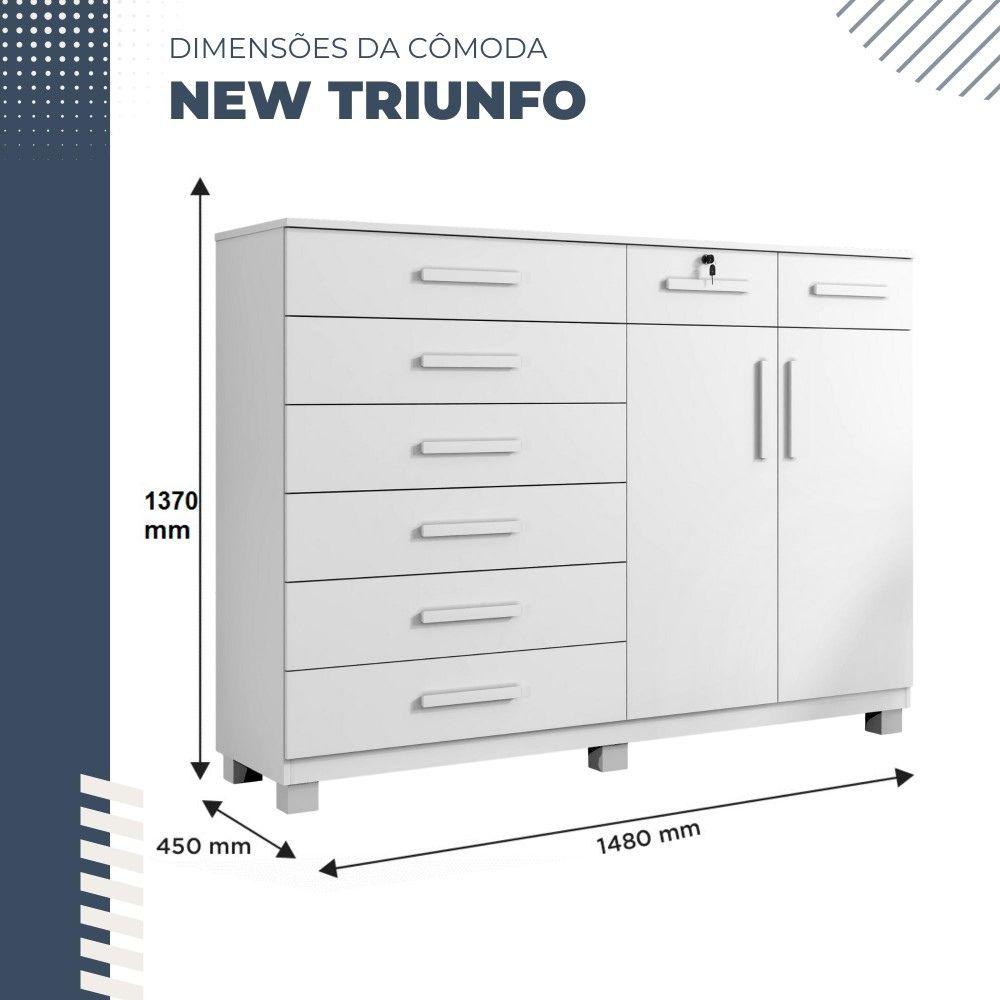 Cômoda Triunfo 2 Portas 8 Gavetas com Chave Benetil Branco