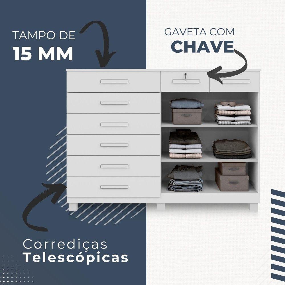 Cômoda Triunfo 2 Portas 8 Gavetas com Chave Benetil Branco