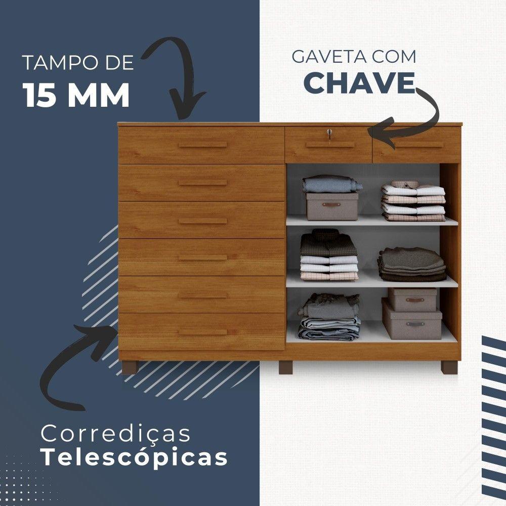 Cômoda Triunfo 2 Portas 8 Gavetas com Chave Benetil Cinamomo