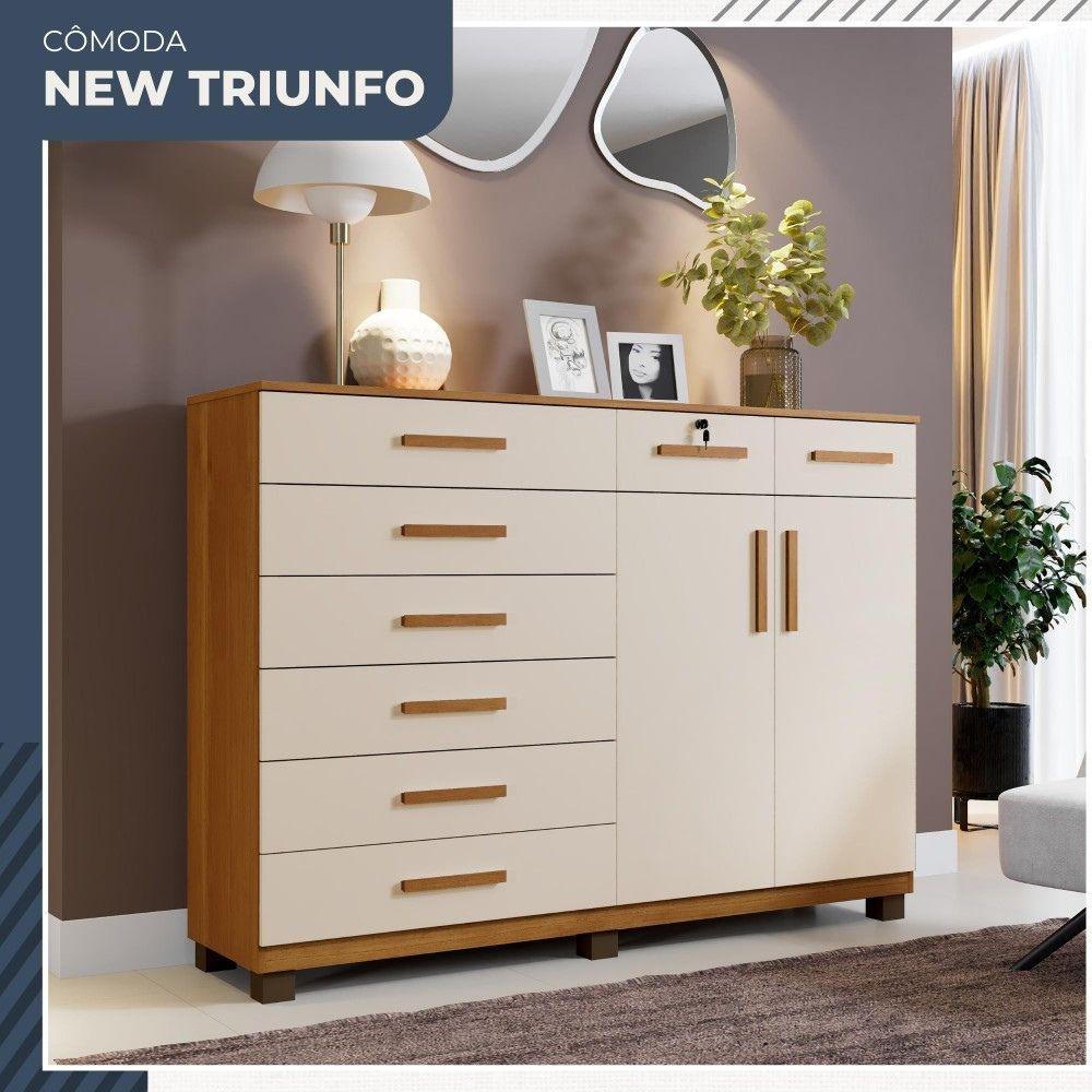 Cômoda Triunfo 2 Portas 8 Gavetas com Chave Benetil Cinamomo Off White