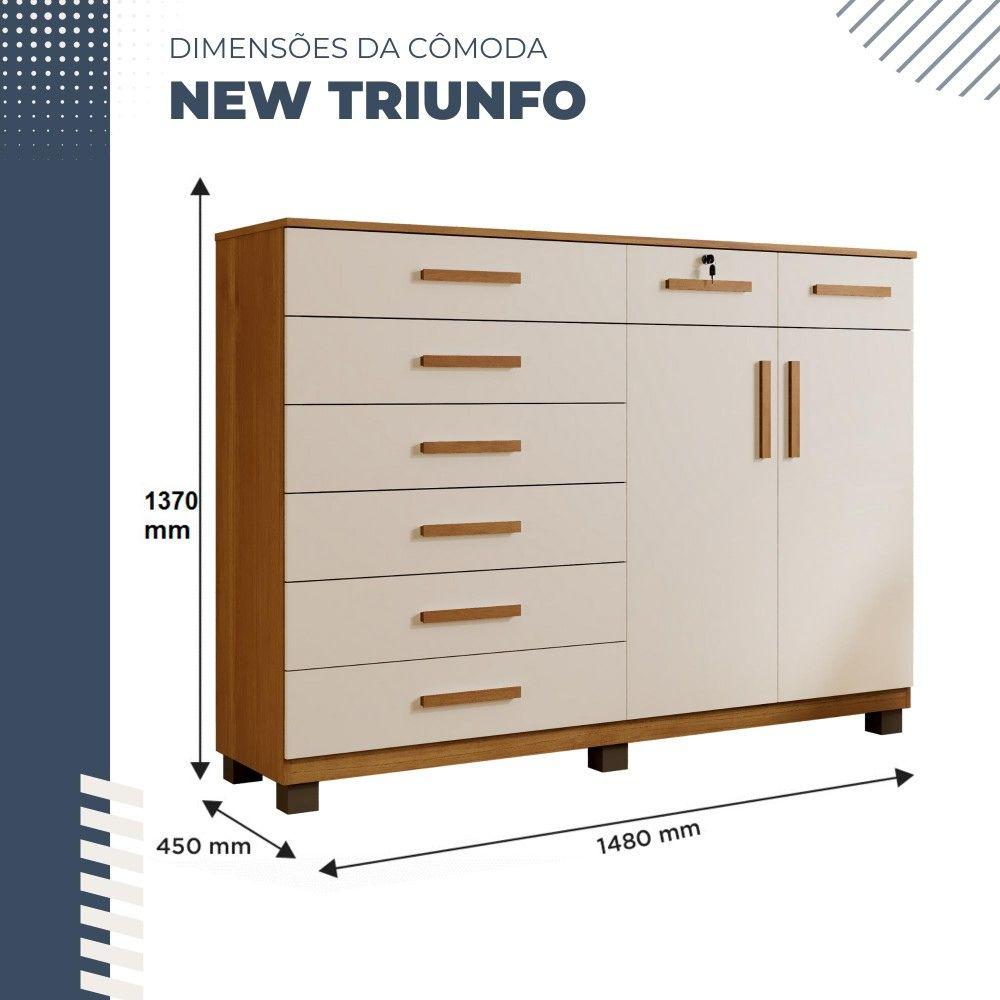 Cômoda Triunfo 2 Portas 8 Gavetas com Chave Benetil Cinamomo Off White