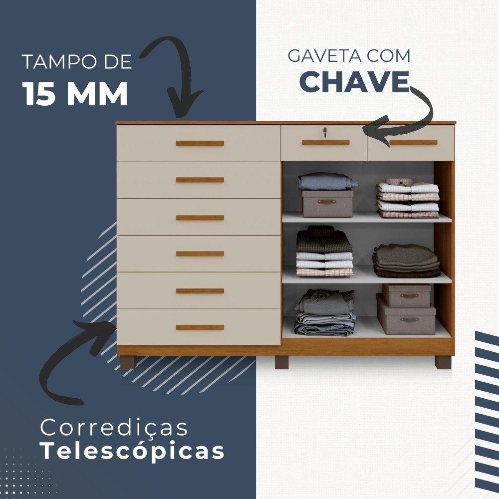 Cômoda Triunfo 2 Portas 8 Gavetas com Chave Benetil Cinamomo Off White