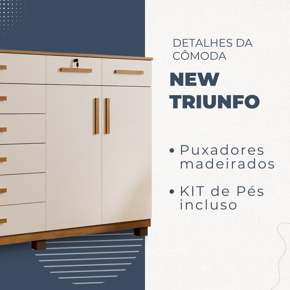 Cômoda Triunfo 2 Portas 8 Gavetas com Chave Benetil Cinamomo Off White
