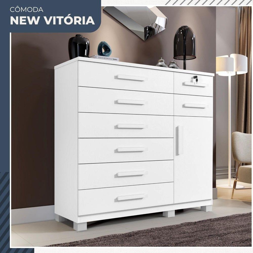 Cômoda Vitória 1 Porta 8 Gavetas com Chave Benetil Branco