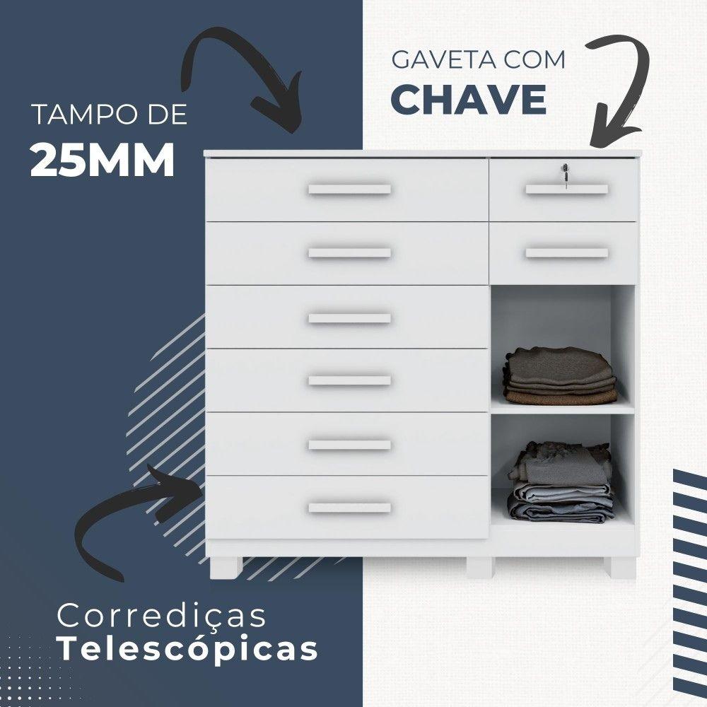 Cômoda Vitória 1 Porta 8 Gavetas com Chave Benetil Branco