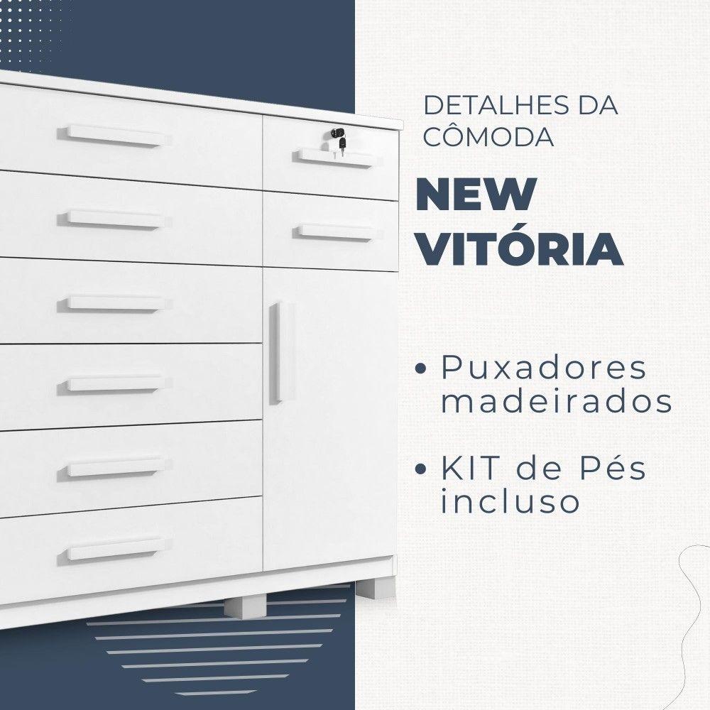 Cômoda Vitória 1 Porta 8 Gavetas com Chave Benetil Branco