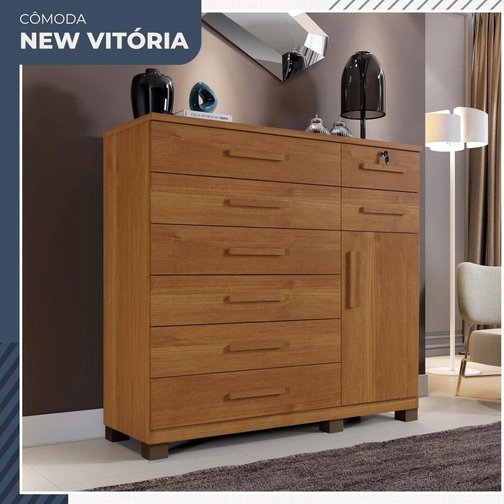 Cômoda Vitória 1 Porta 8 Gavetas com Chave Benetil Cinamomo
