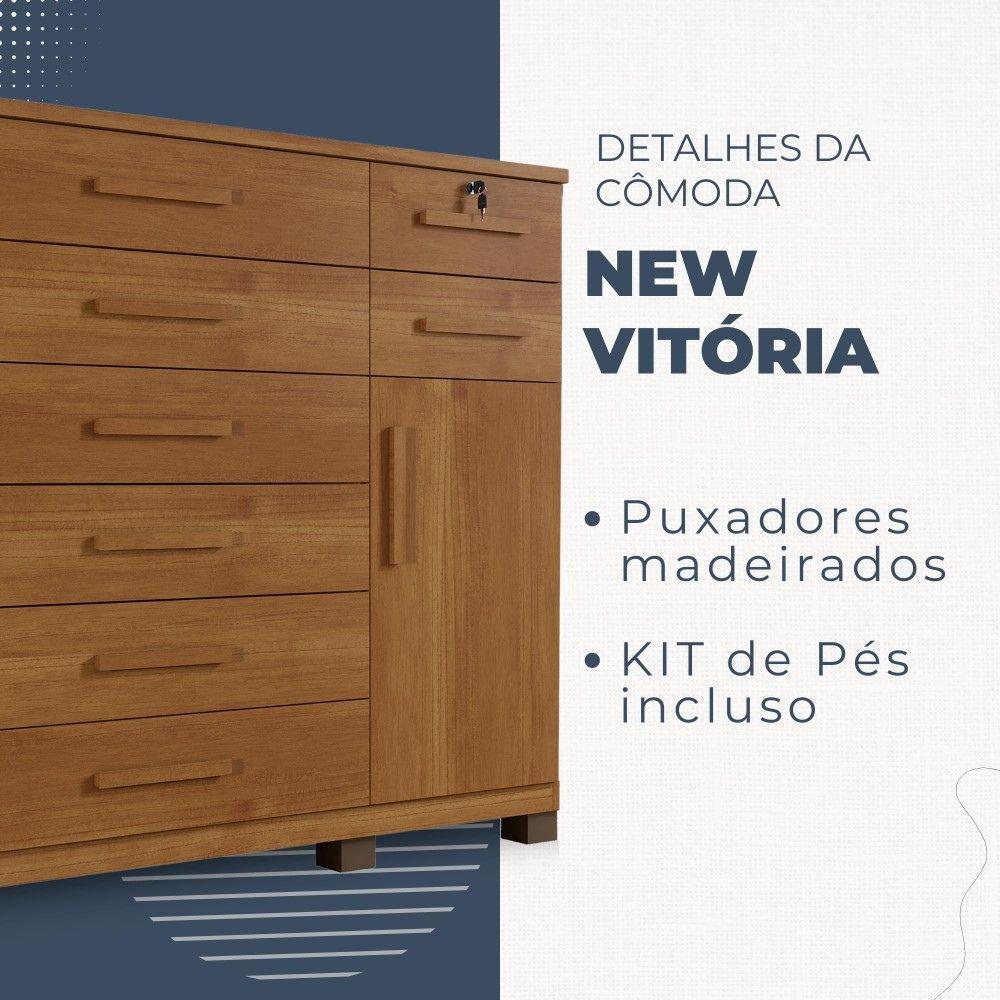 Cômoda Vitória 1 Porta 8 Gavetas com Chave Benetil Cinamomo