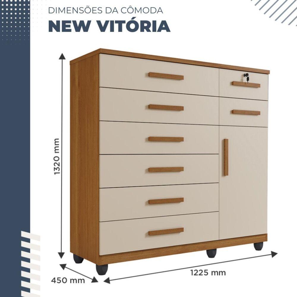 Cômoda Vitória 1 Porta 8 Gavetas com Chave Benetil Cinamomo Off White