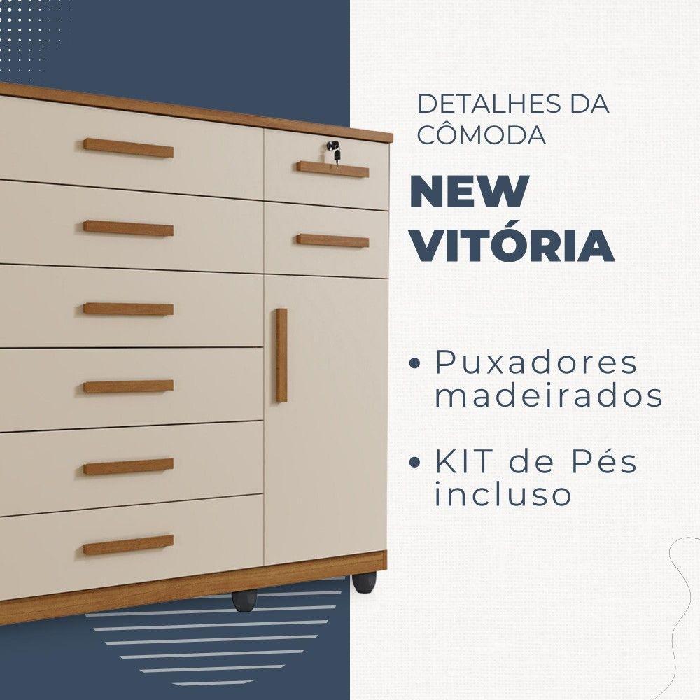 Cômoda Vitória 1 Porta 8 Gavetas com Chave Benetil Cinamomo Off White