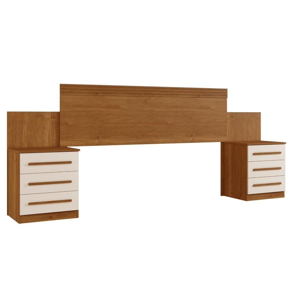 Cabeceira Casal Império Extensível com Mesa de Cabeceira Benetil Cinamono Off White