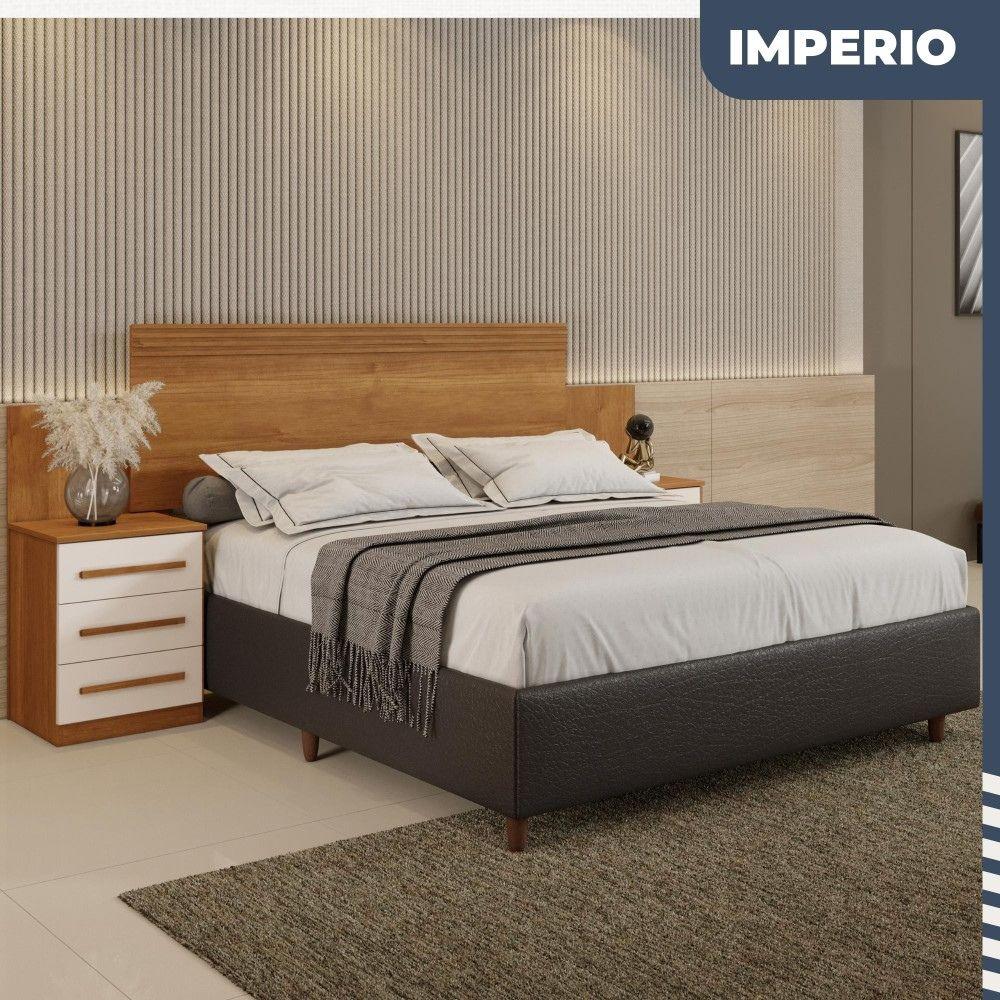 Cabeceira Casal Império Extensível com Mesa de Cabeceira Benetil Cinamono Off White