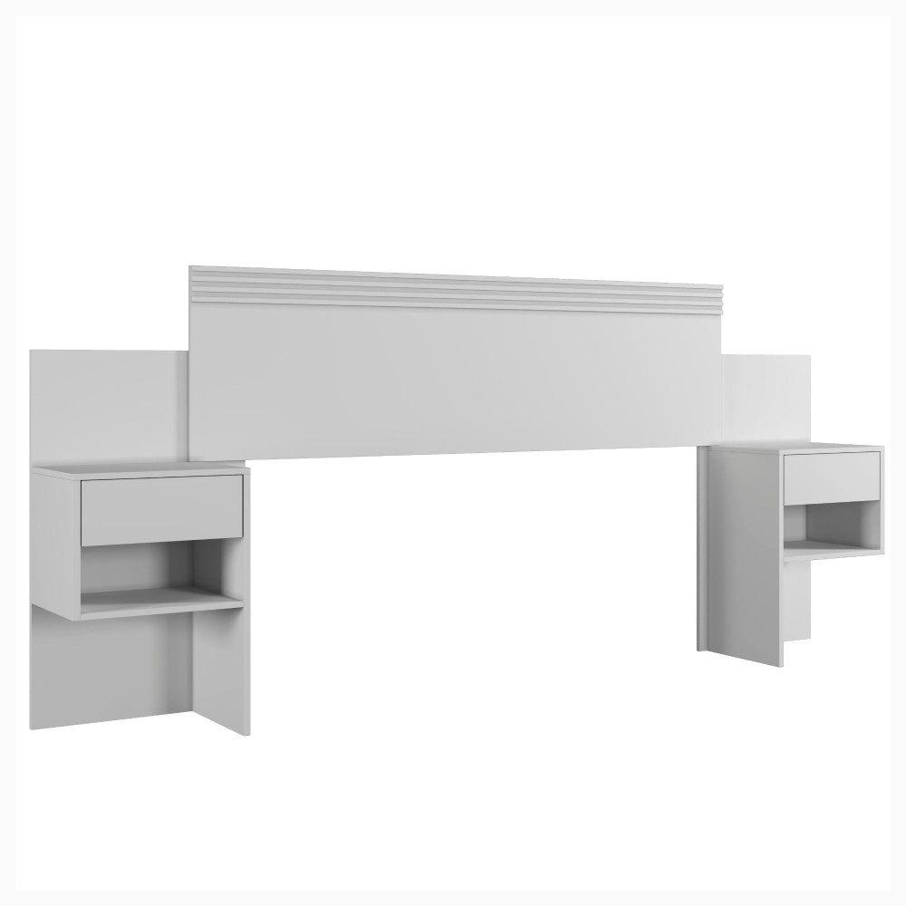 Cabeceira Casal Master Extensível com Mesa de Cabeceira Benetil Branco
