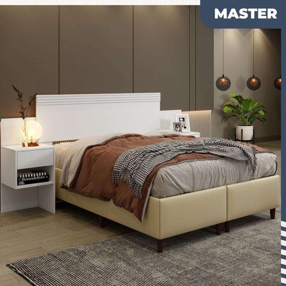 Cabeceira Casal Master Extensível com Mesa de Cabeceira Benetil Branco
