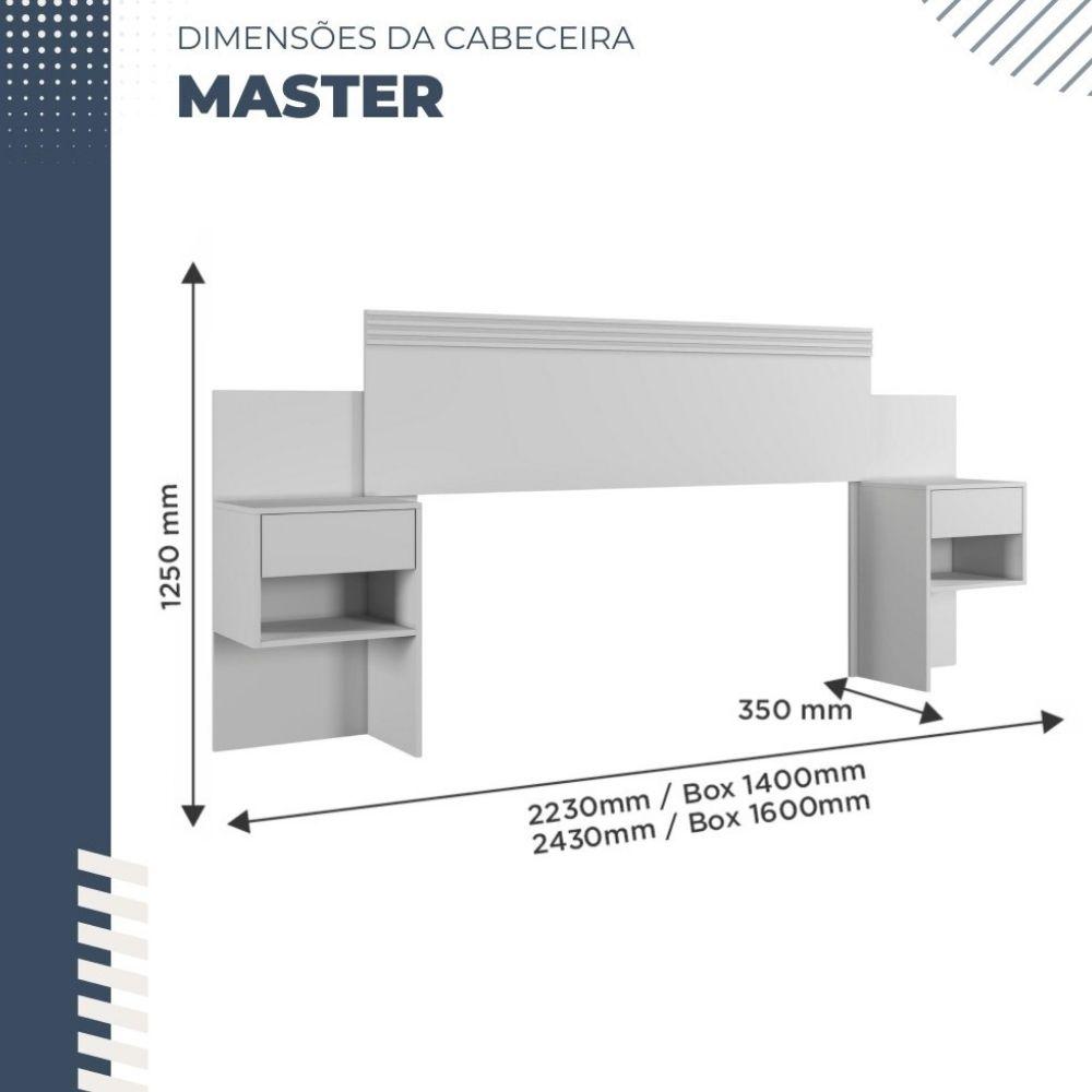 Cabeceira Casal Master Extensível com Mesa de Cabeceira Benetil Branco