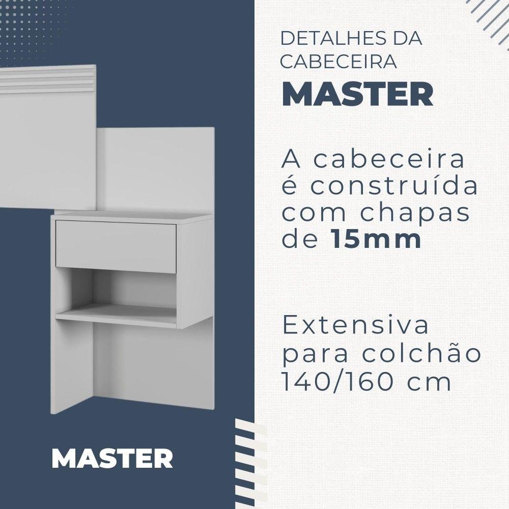 Cabeceira Casal Master Extensível com Mesa de Cabeceira Benetil Branco