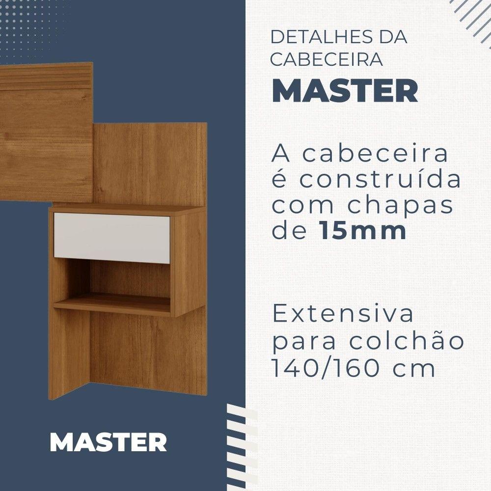 Cabeceira Casal Master Extensível com Mesa de Cabeceira Benetil Cinamomo Off White