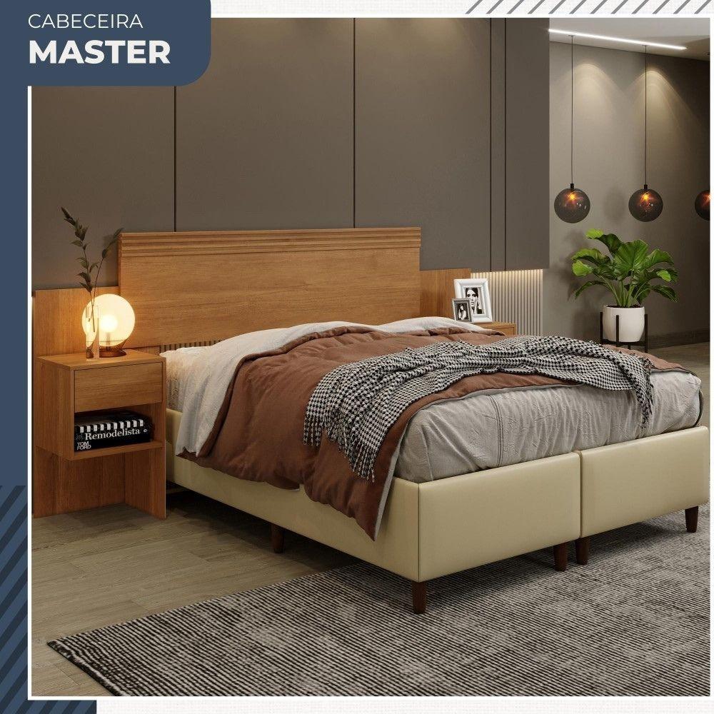 Cabeceira Casal Master Extensível com Mesa de Cabeceira Benetil Cinamono