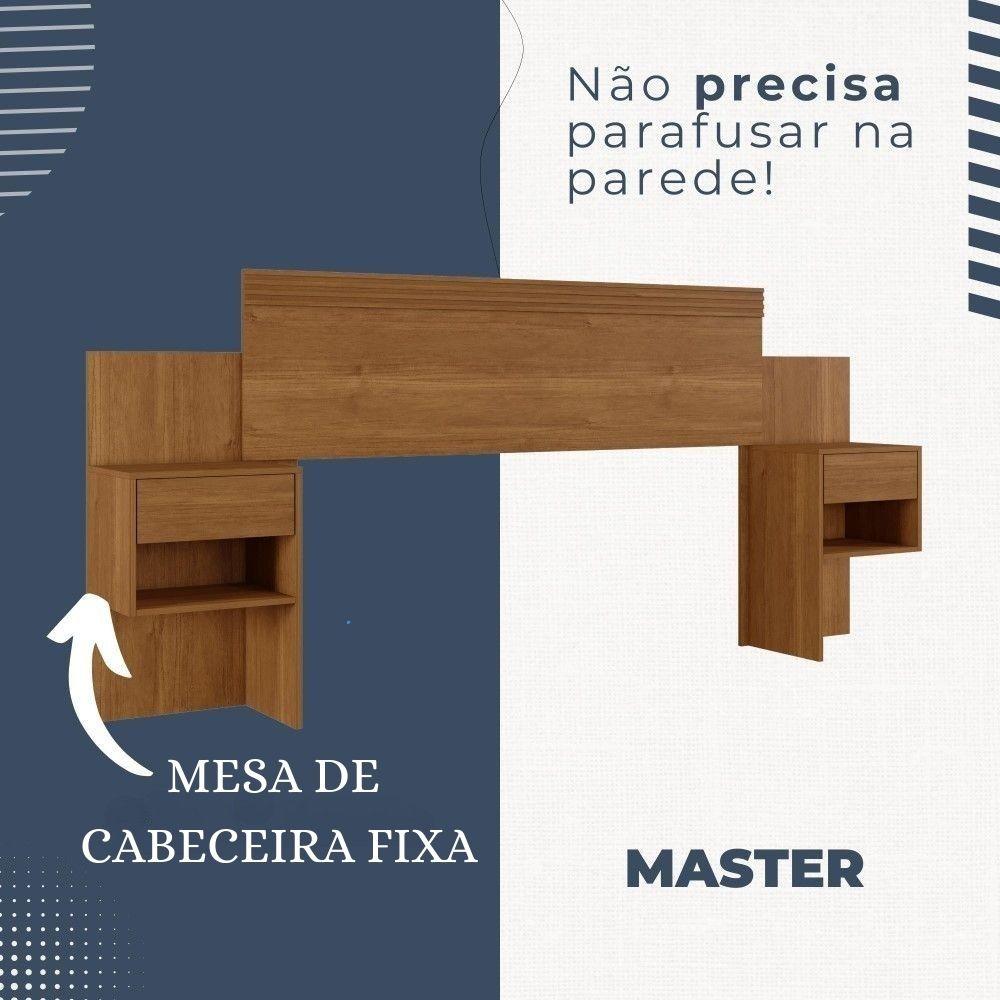Cabeceira Casal Master Extensível com Mesa de Cabeceira Benetil Cinamono