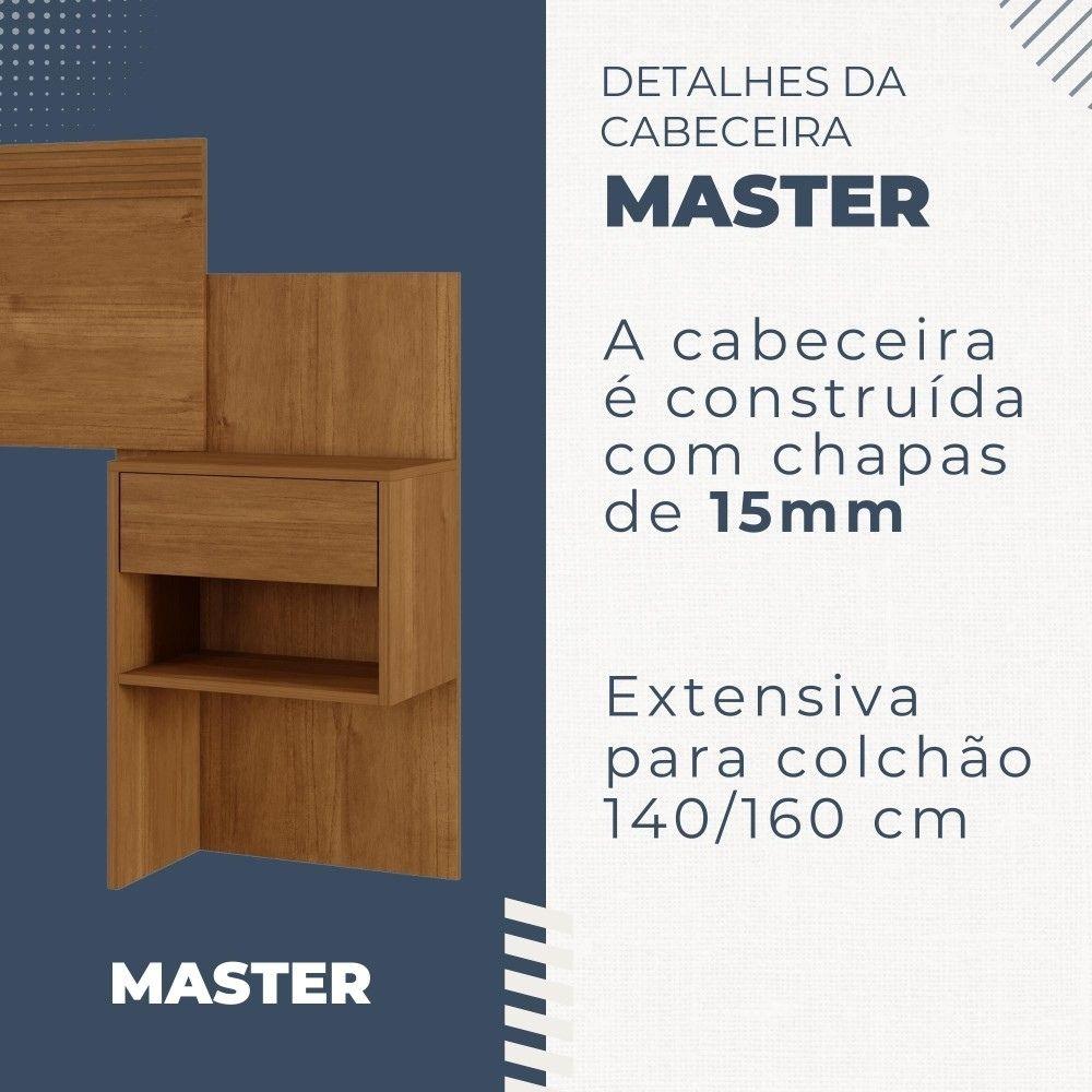 Cabeceira Casal Master Extensível com Mesa de Cabeceira Benetil Cinamono