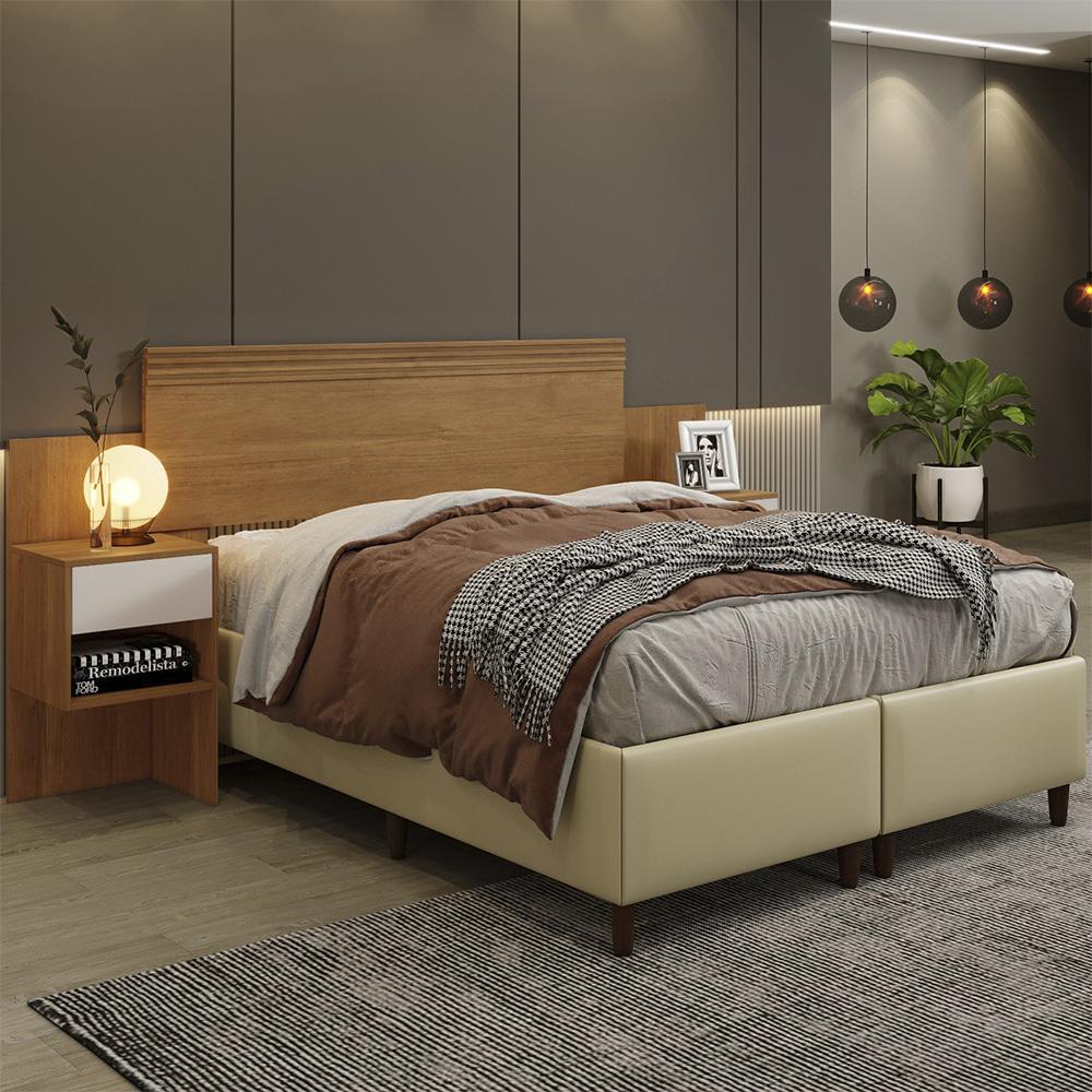 Cabeceira Master Quarto Casal e Queen com Mesa de Cabeceira Cinamomo/Off White