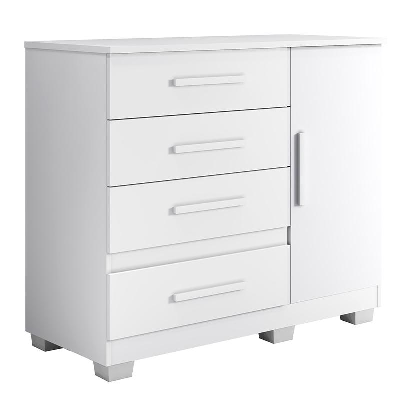 Comoda New Florença Quarto com 4 Gavetas e 1 Porta Branco