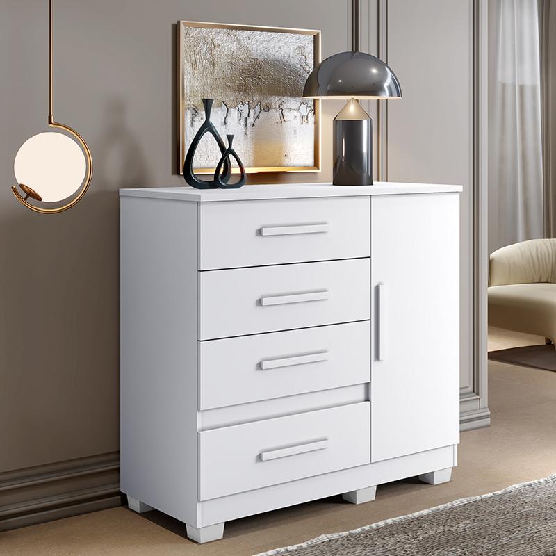 Comoda New Florença Quarto com 4 Gavetas e 1 Porta Branco
