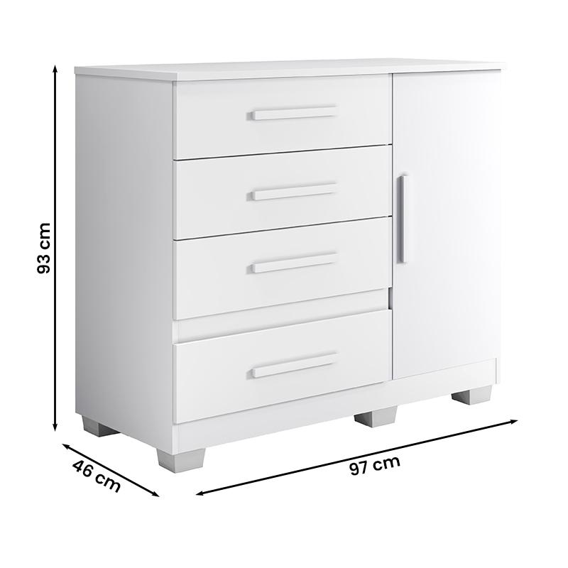 Comoda New Florença Quarto com 4 Gavetas e 1 Porta Branco