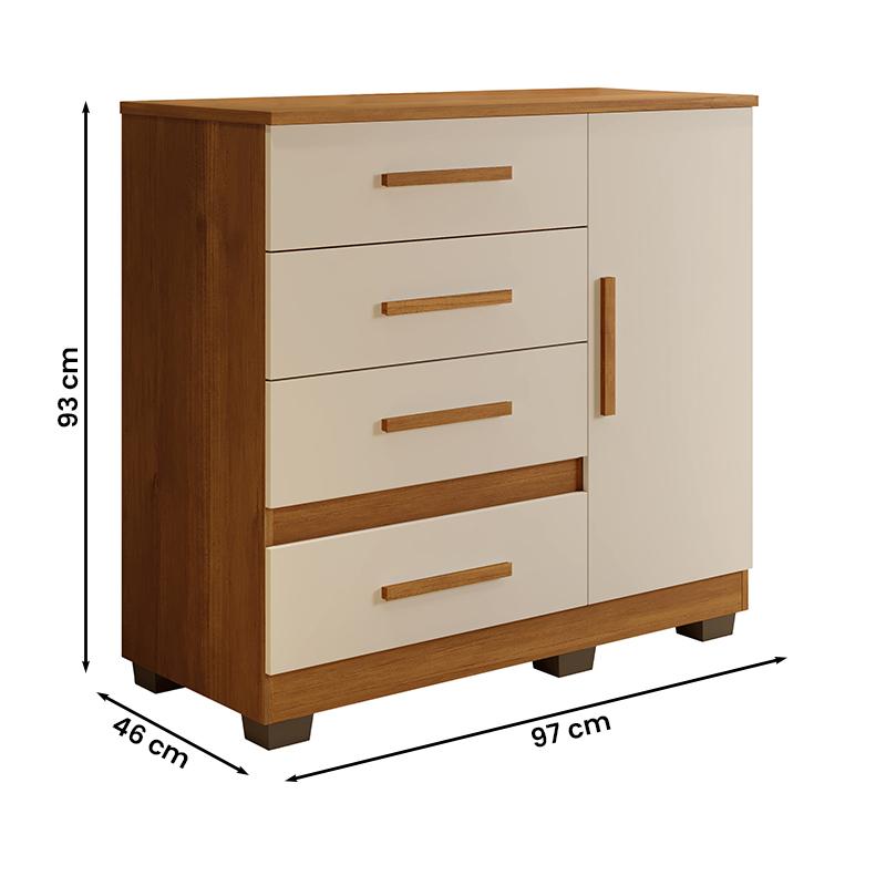 Comoda New Florença Quarto com 4 Gavetas e 1 Porta Cinamomo/Off White